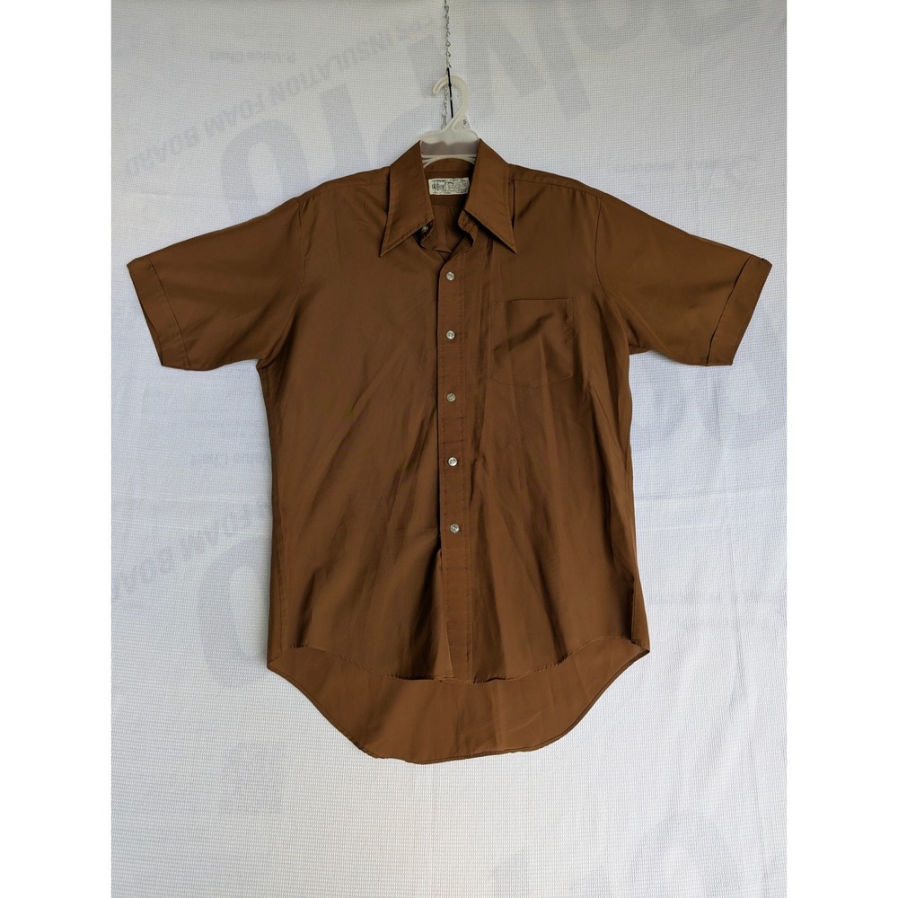 Vintage Kmart Permanent Press Brown Short Sleeve Button Down Shirt Mens Medium